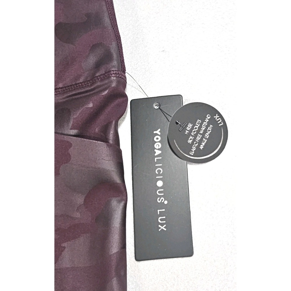 Yogalicious Lux Leggings Large Shiny Wine Tasting Camo High Rise Pockets NWT - Picture 3 of 7